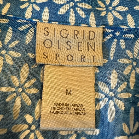 Sigrid Olsen Sport Blue Floral Button Down Shirt Contrast Trim Lightweight M - Picture 12 of 14
